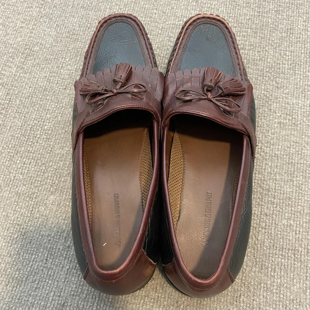 Johnston & Murphy Shoes Mens Size 14 M Brown Black Leather Dress Tassel Loafers